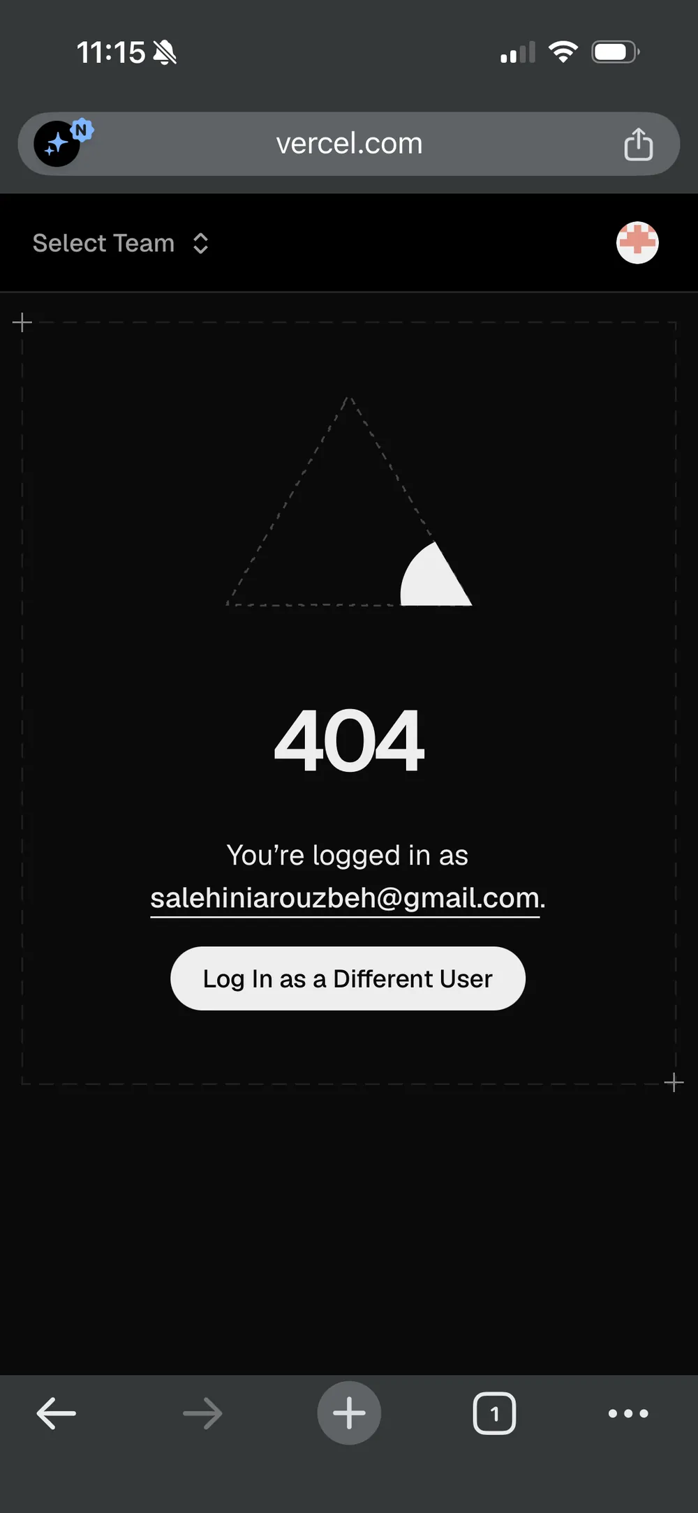 Vercel 404 while logged into the wrong account